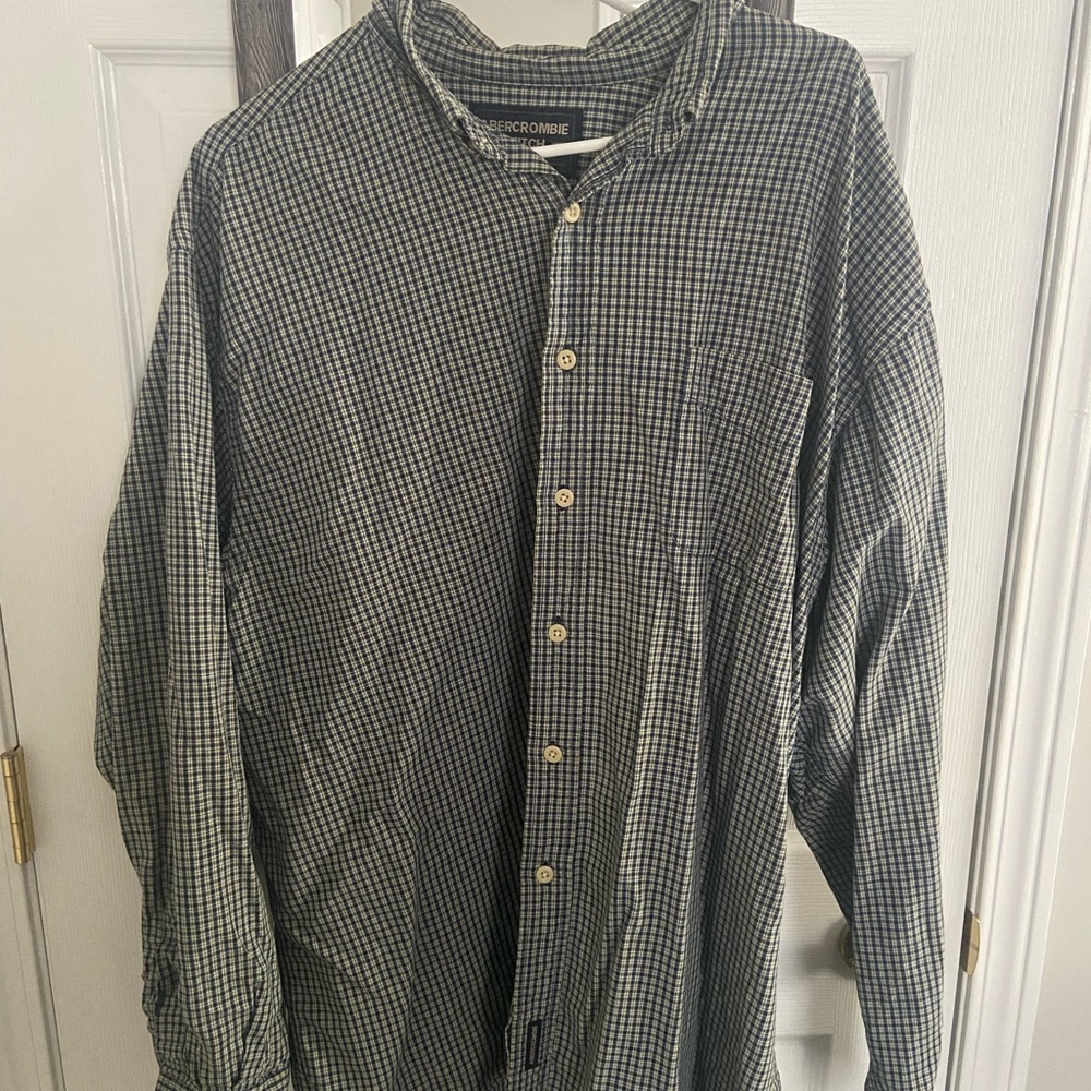 Vintage Abercrombie & Fitch Men's Green Checkered Shirt - XL
